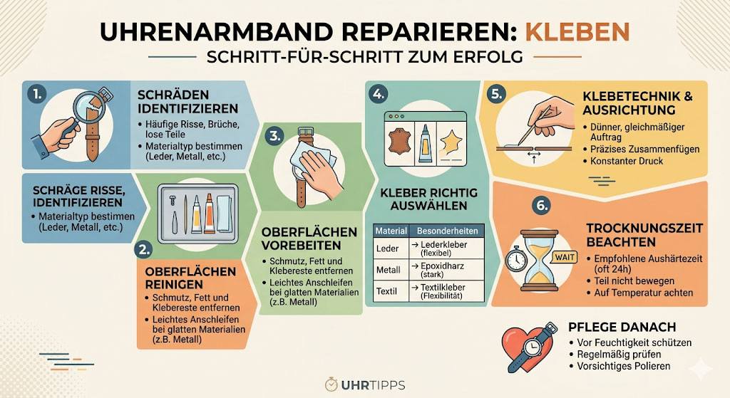 Infografik Uhrenarmband kleben und reparieren